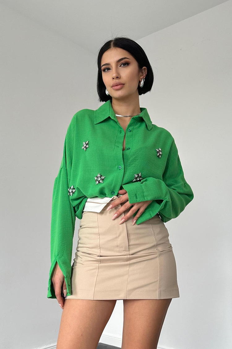 Green Stone Embellished Shirt
