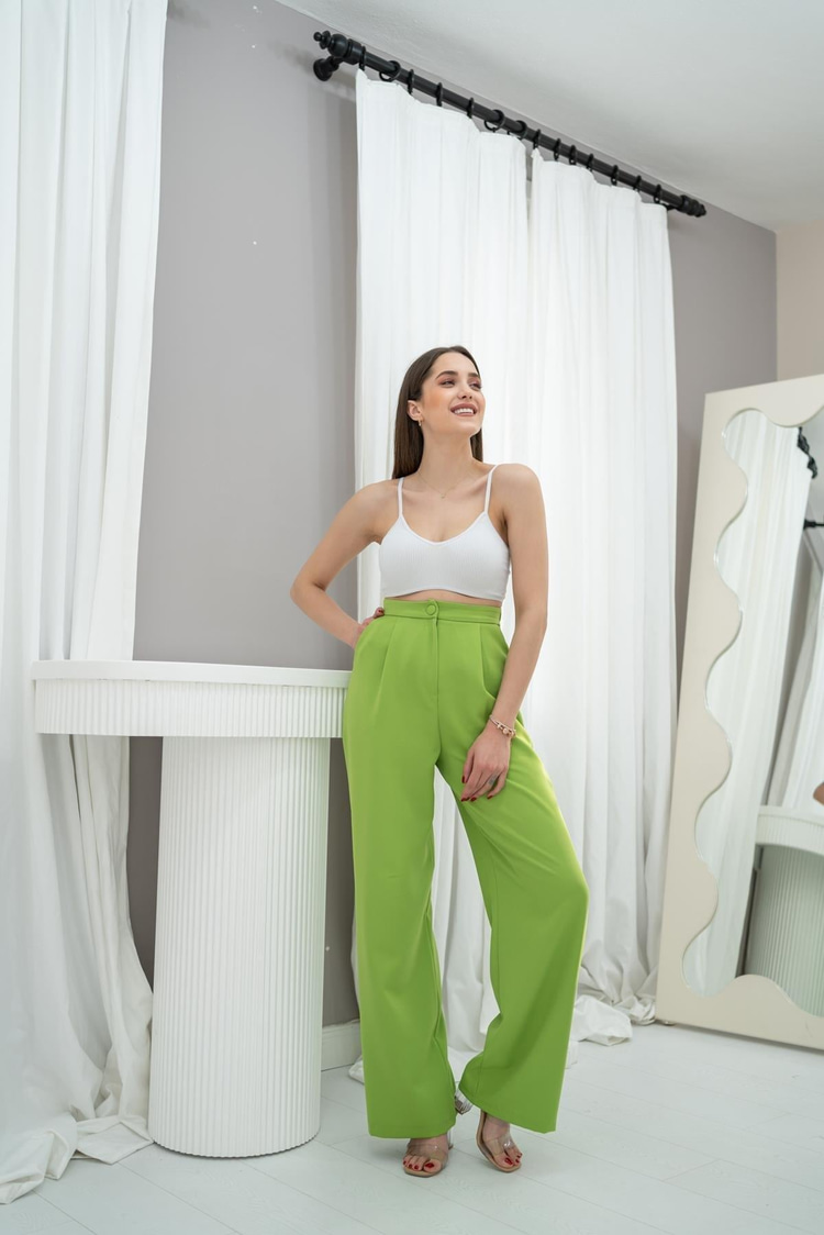 Yeşil Yüksek Bel Wide Leag Pantolon