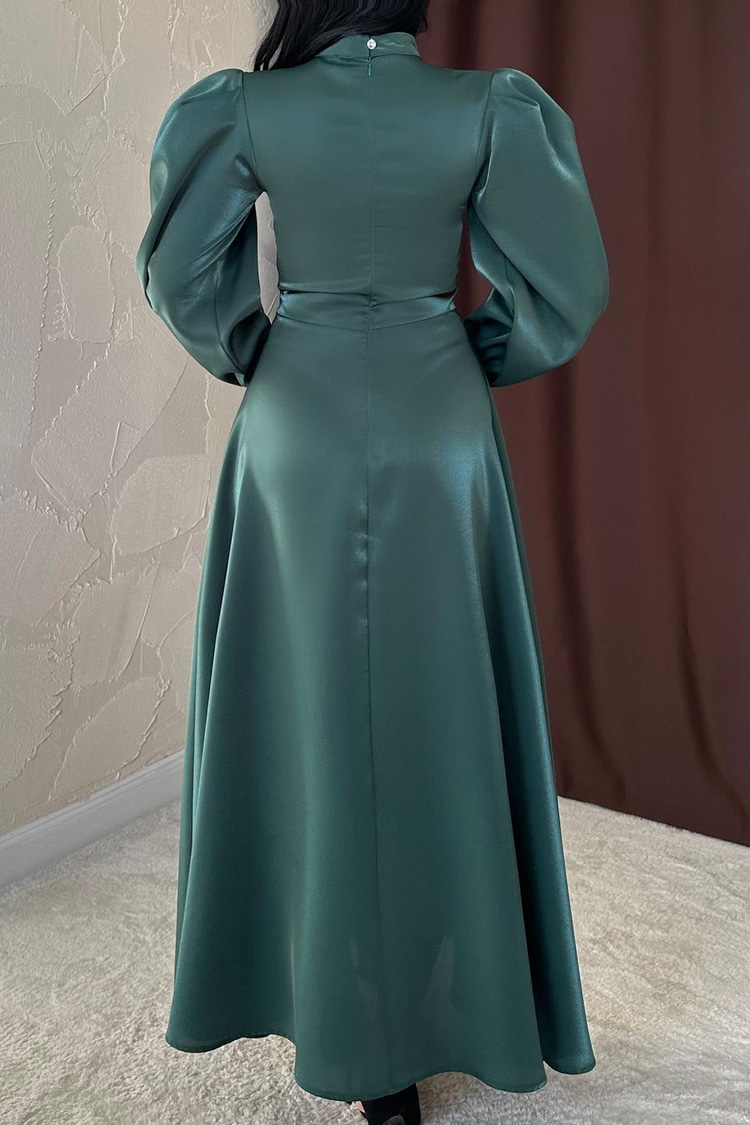 Emerald Green Long Dress With Gathered Sleeves