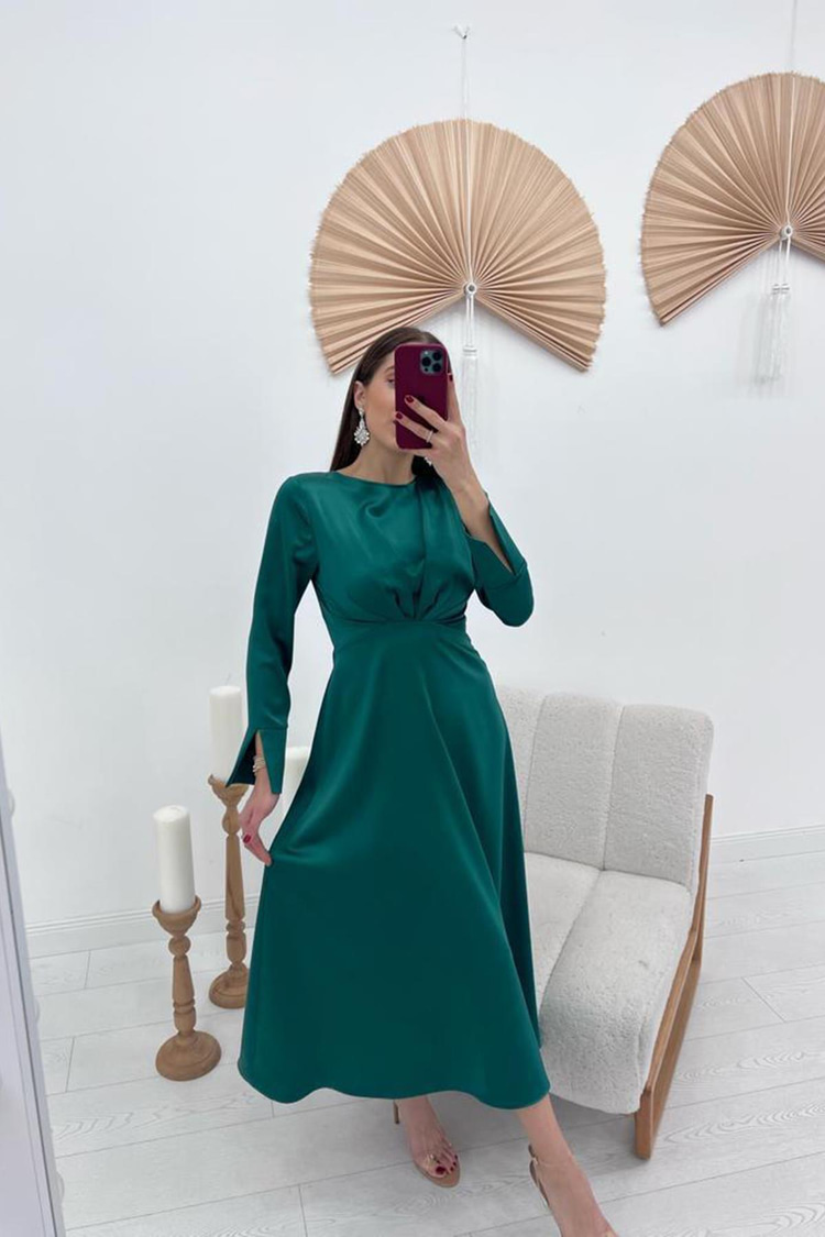 Emerald Satin Long Dress