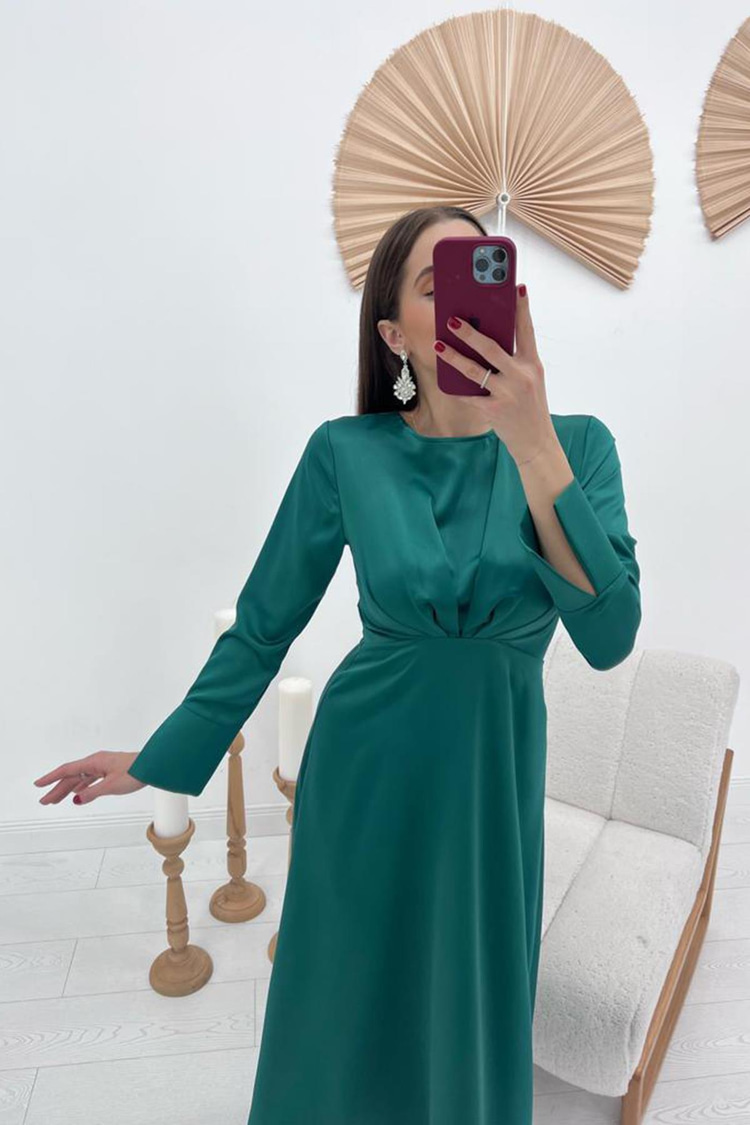Emerald Satin Long Dress