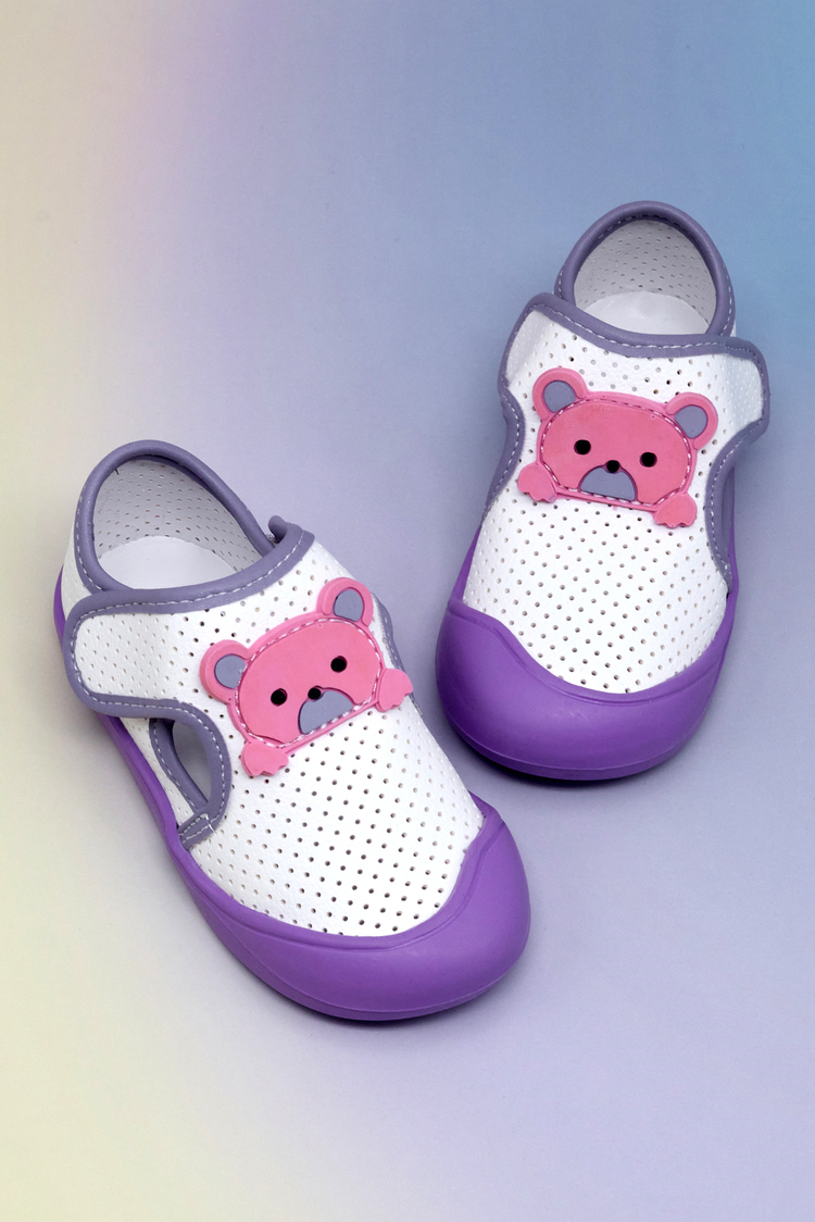 Ayıcık Detaylı Rahat Kalıp İlk Adım Sneaker Kız Çocuk Beyaz Lila Sneaker TBARZ1100