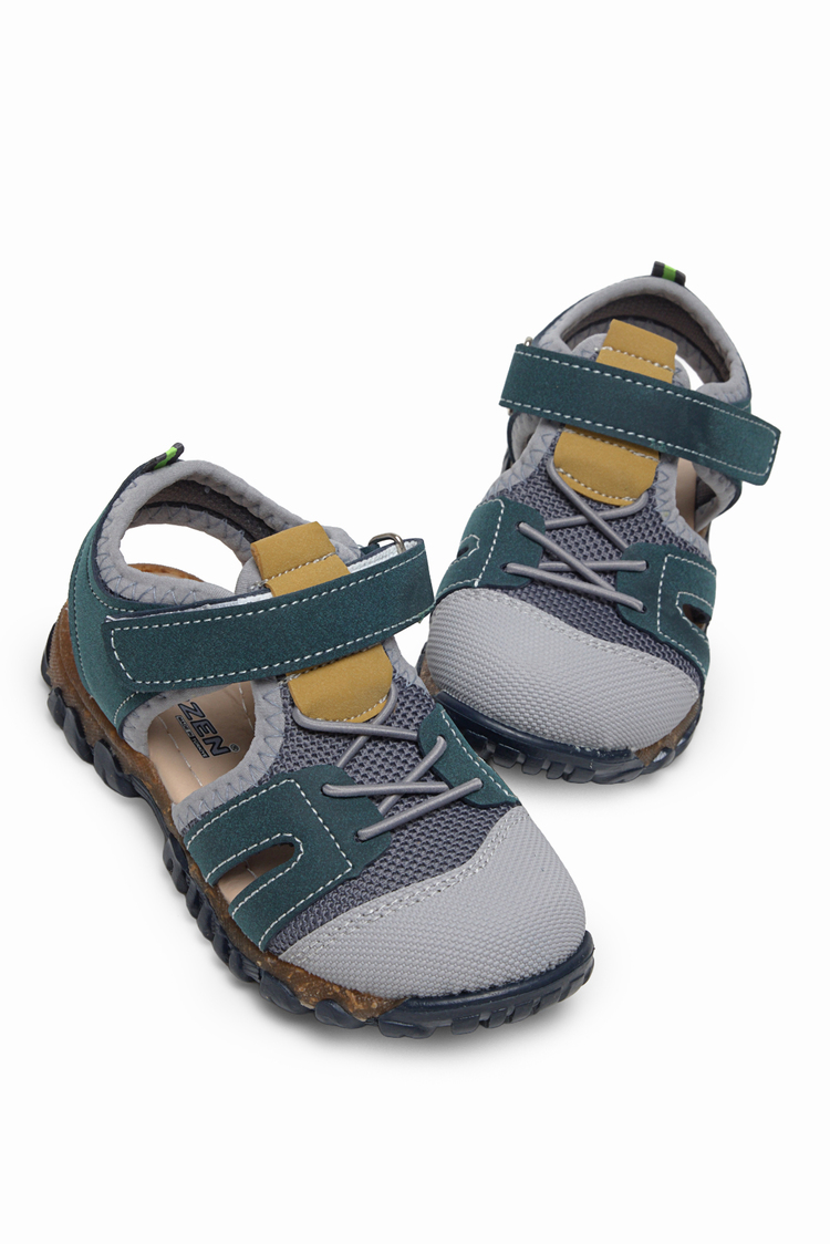 Çoçuk Cırt Ve Bağcıklı Rahat Kalıp Sandalet Çocuk Unisex Lacivert Sarı Sandalet TBARZ1020