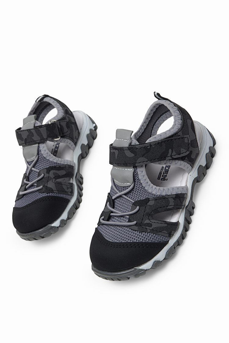 Çoçuk Cırt Ve Bağcıklı Rahat Kalıp Sandalet Çocuk Unisex Siyah Kamuflaj Sandalet TBARZ1020