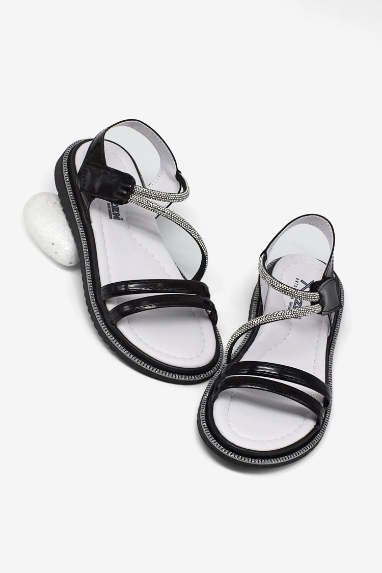 Çocuk Sim Detaylı Sandalet Çocuk Unisex Siyah Rugan Sandalet TBARZ1055