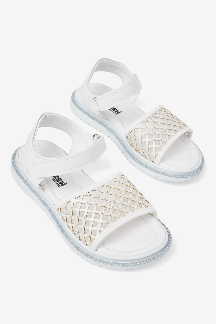 Çoçuk Taşlı Sandalet Çocuk Unisex Beyaz Sandalet TBARZ1065