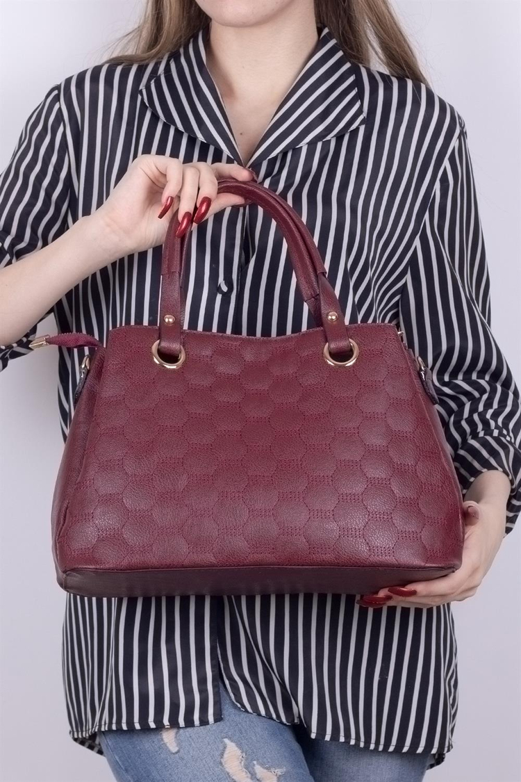 Kadın Bordo 3 Gözlü Kapitone Desen Kol ve Omuz Çanta Tbc159
