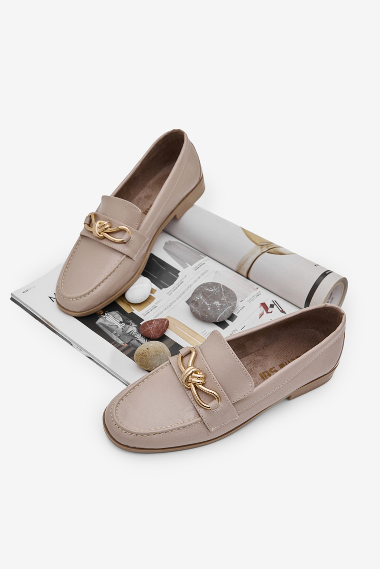 Kadın Klasik Loafer Toka Detayl Babet Günlük  Babet Kadın Bej Babet TBOMRSR1030