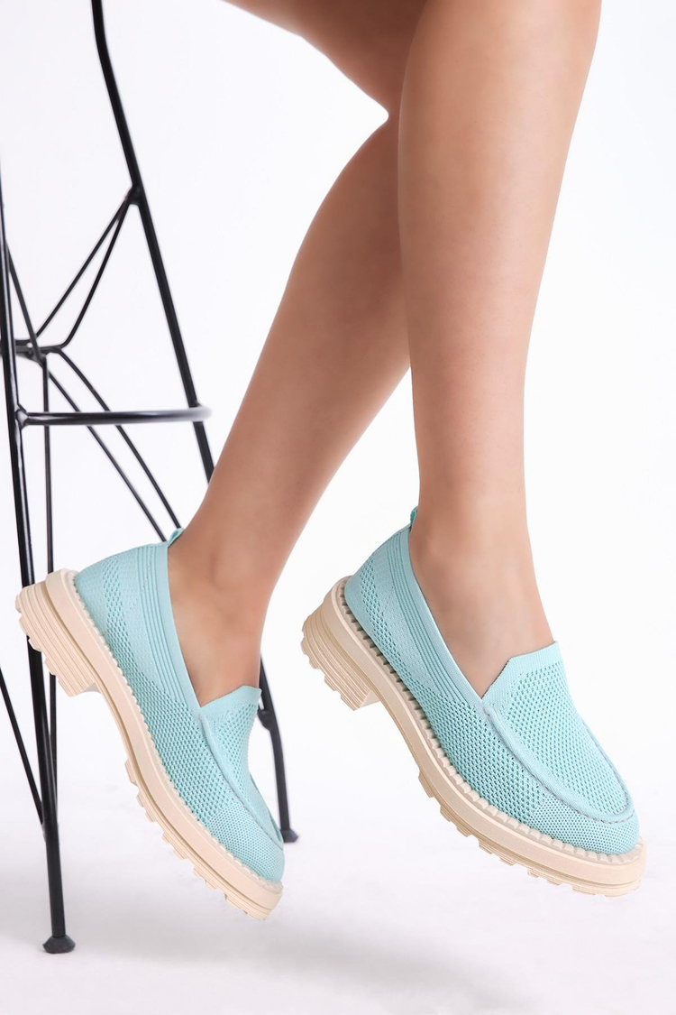 Kadın Turkuaz Rahat Kalıp Triko Sneaker
