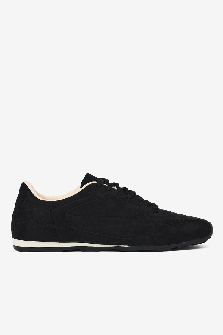 Kauçuk Taban Nefes Alabilen Bağcıklı Sneaker Kadın Siyah Süet Sneaker TBKLC010