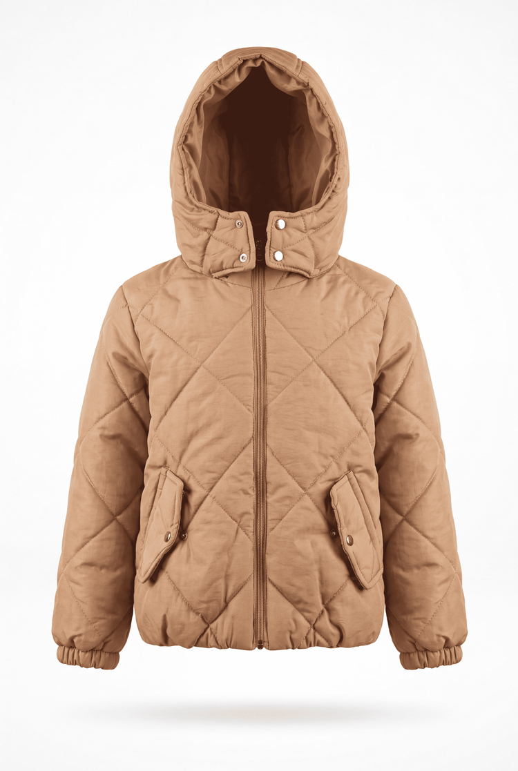 Normal Kalıp Baklava Detaylı Kapüşonlu Mont Çocuk Unisex Vizon  TBDRV015