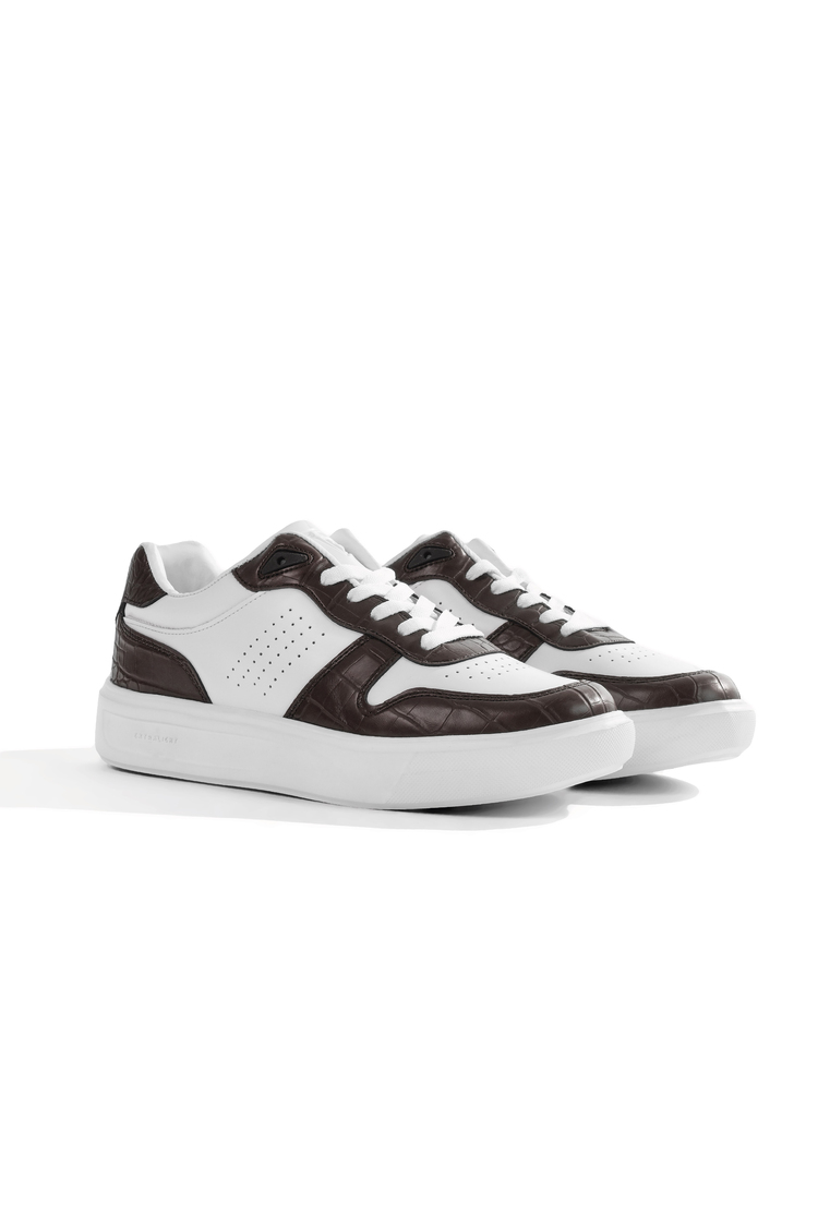 Rahat Kalıp Deri Detaylı Bağcıklı Sneaker Erkek Beyaz Kahve Sneaker TBEKC1903