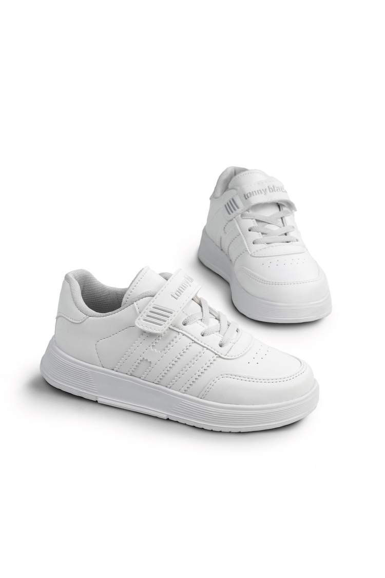 Rahat Kalıp Düz Hafif  Tabanlı Sneaker Çocuk Unisex Beyaz Sneaker TBÖZC1903
