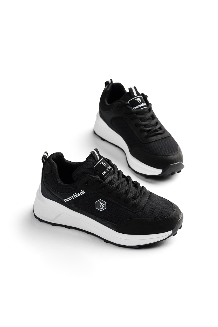 Rahat Kalıp Esnek Ortopedik Sneaker Unisex Siyah Beyaz Sneaker TBSHN105