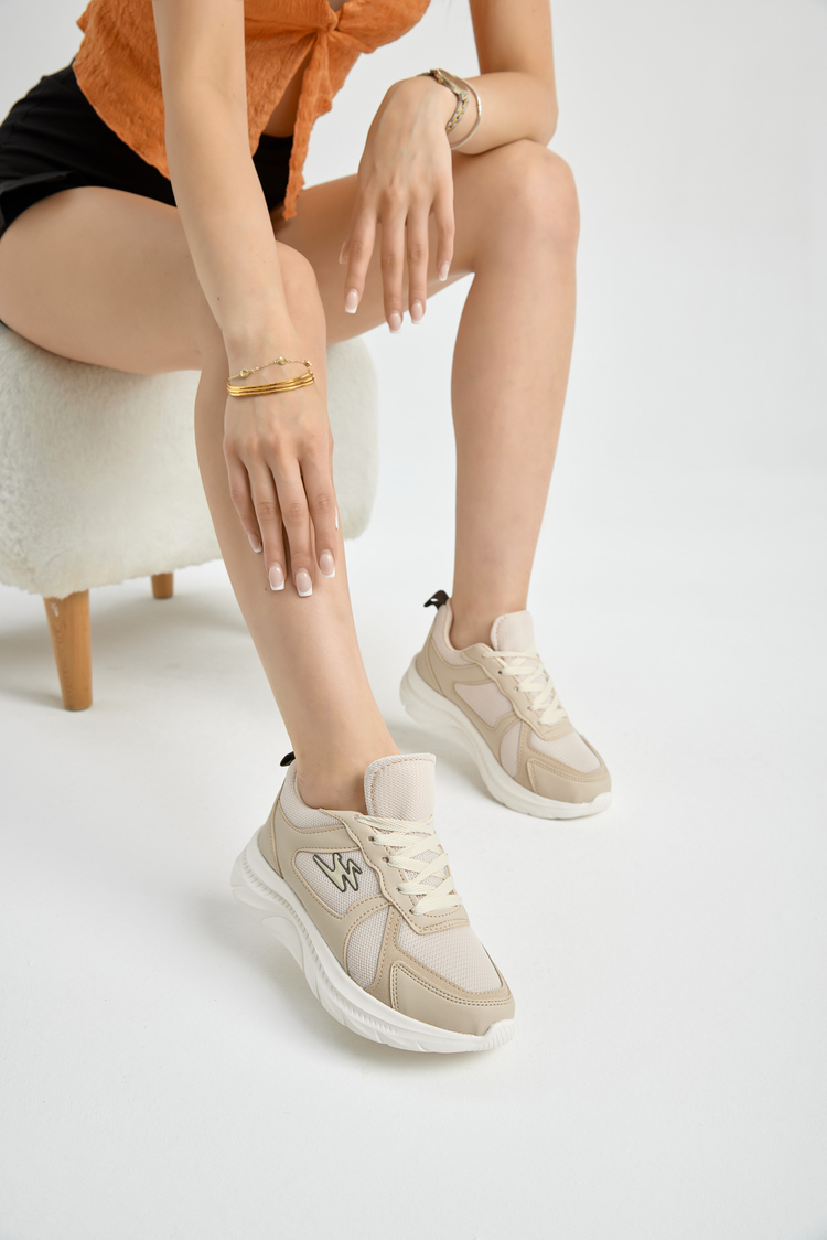 Rahat Kalıp Faylon Tabanlı Sneaker Kadın Ekru Sneaker TBKRD015