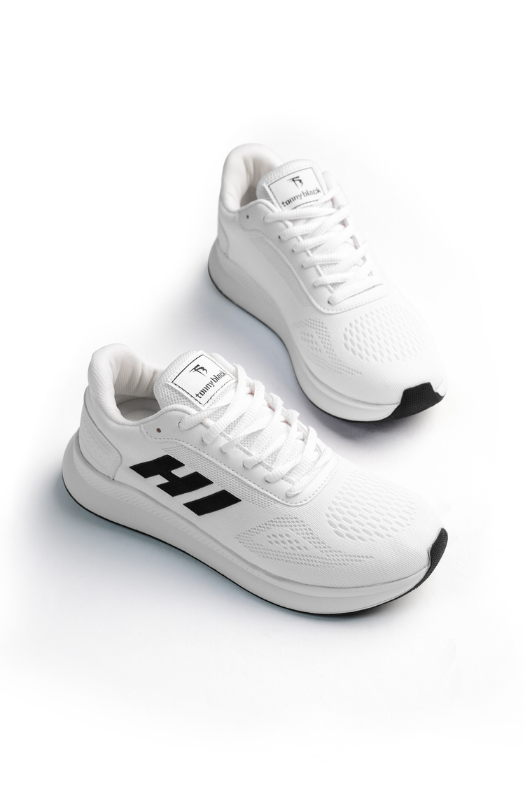 Rahat Kalıp Hafif Esnek Şeritli Sneaker Unisex Beyaz Siyah Sneaker TBSHN021