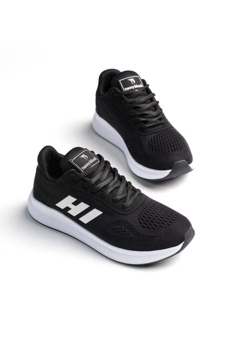 Rahat Kalıp Hafif Esnek Şeritli Sneaker Unisex Siyah Beyaz Sneaker TBSHN021