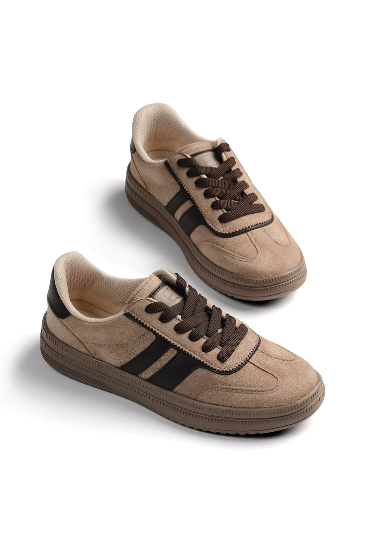 Rahat Kalıp Kaymaz Taban Sneaker Kadın Bej Kahve Sneaker TBTYLDZ010