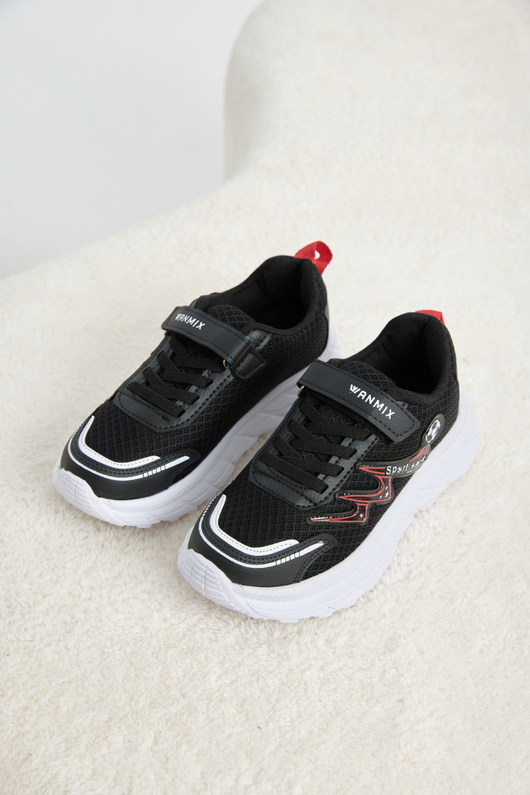 Rahat Kalıp Nefes Alabilen Cırtlı Sneaker Çocuk Unisex Siyah Sneaker TBKRD013