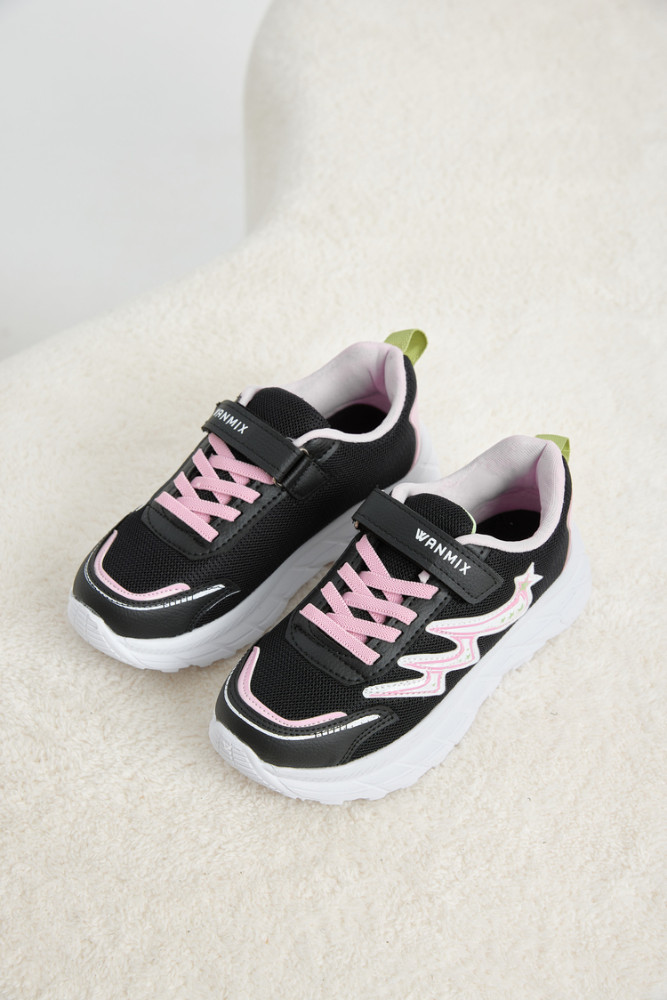 Rahat Kalıp Nefes Alabilen Cırtlı Sneaker Çocuk Unisex Siyah Pembe Sneaker TBKRD013