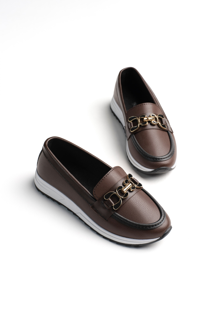 Rahat Kalıp Nefes Alabilen Tokalı Loafer Kadın Kahve Loafer TBHSNCMC1950
