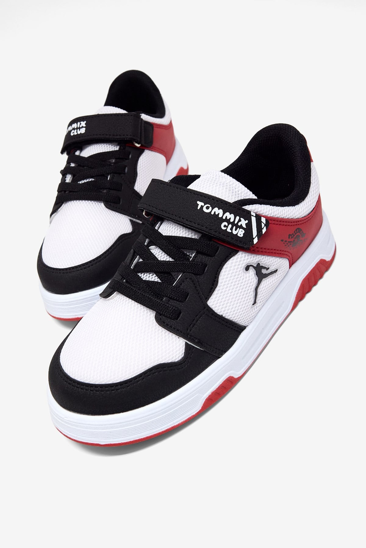 Rahat Kalıp Ortopedik Cırtlı Sneaker Çocuk Unisex Siyah Beyaz Kırmızı Sneaker TBDLT509