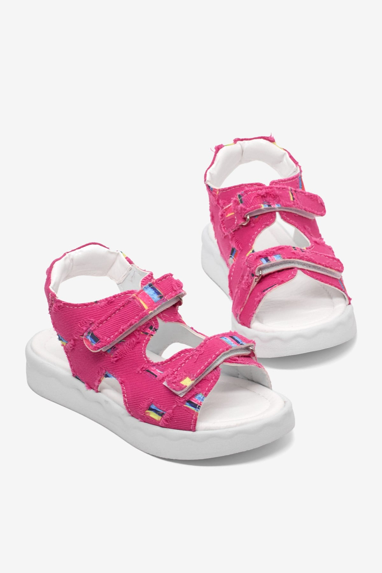 Rahat Kalıp Renk Desenli Çift Cırtlı Sandalet Çocuk Unisex Fuşya Sandalet TBGRFS109