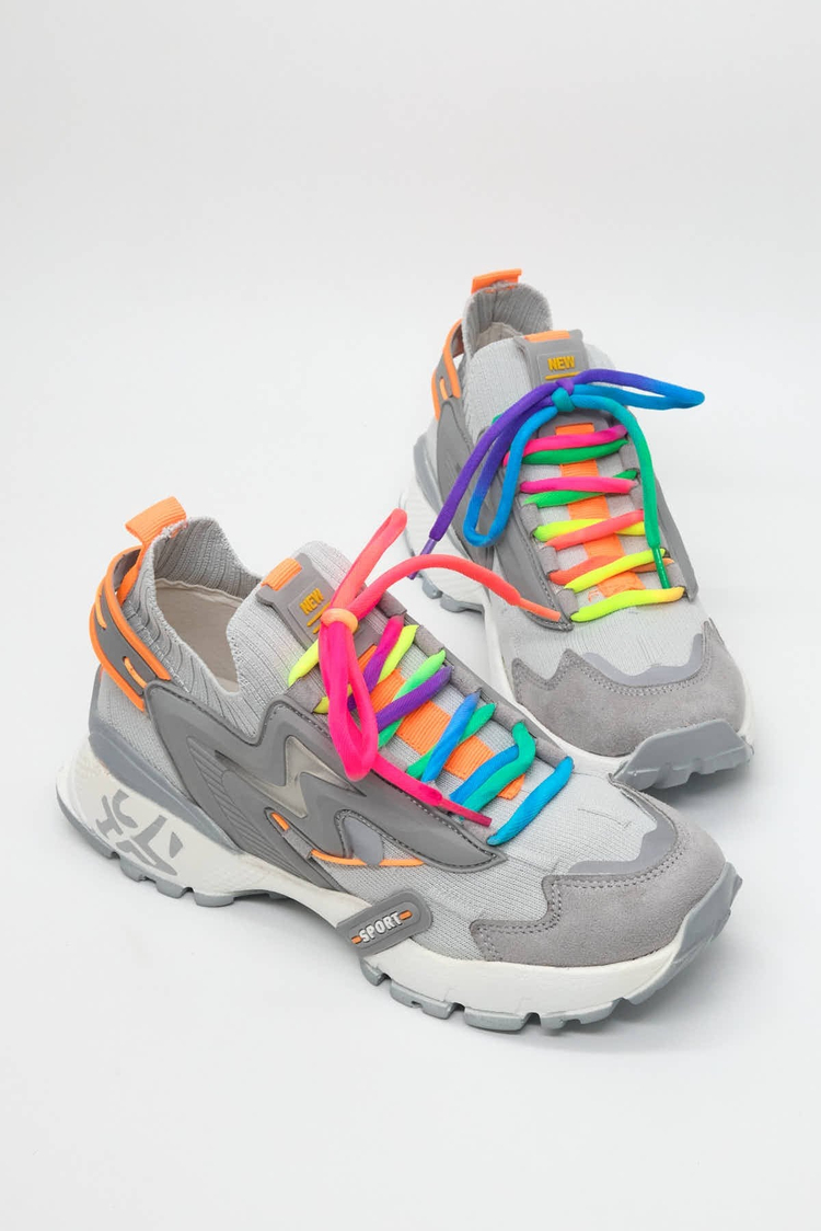 Rahat Kalıp Renkli Lastik Boğazlı Bağcıklı Sneaker Kadın Gri Sneaker TBTDYZ1903