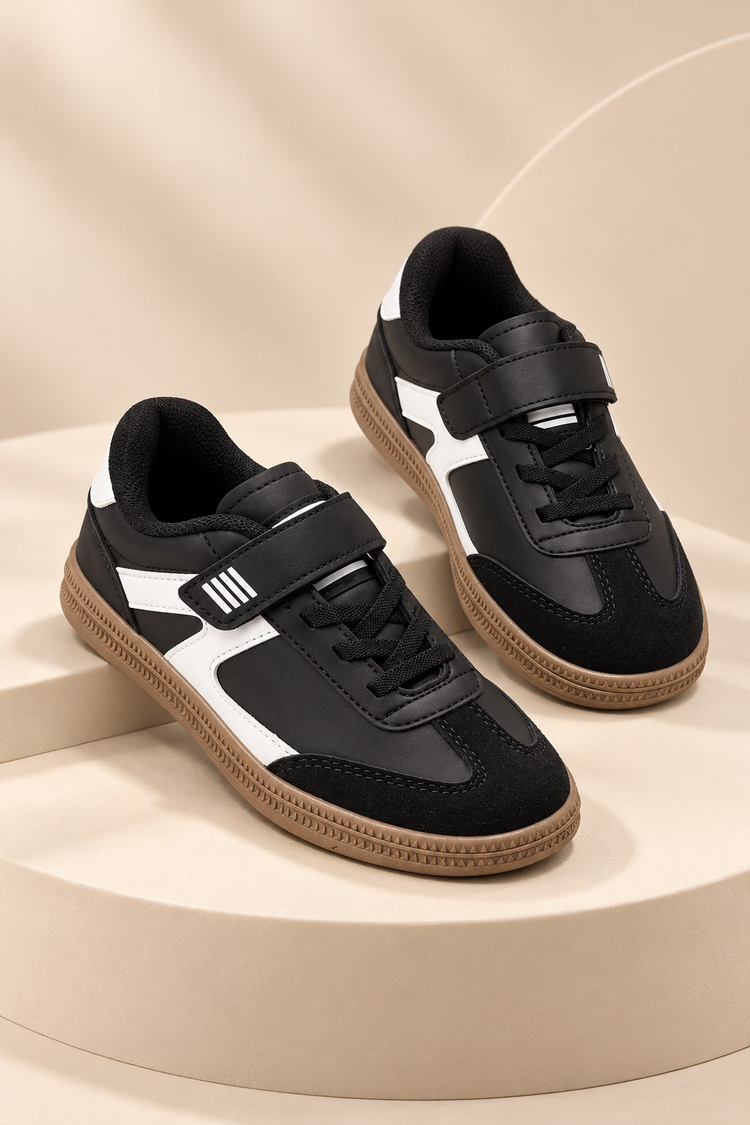 Rahat Kalıp Termo Taban Cırtlı Sneaker Unisex Siyah Beyaz Sneaker TBTCRT