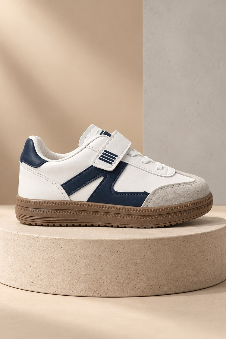 Rahat Kalıp Termo Taban Cırtlı Sneaker Unisex Beyaz Lacivert Sneaker TBTCRT
