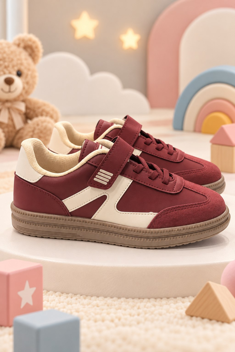 Rahat Kalıp Termo Taban Cırtlı Sneaker Unisex Bordo Bej Sneaker TBTCRT