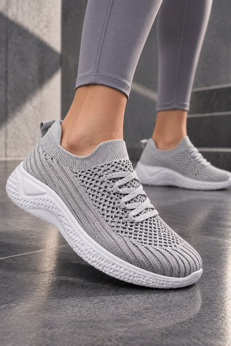 Rahat Kalıp Triko Bağcıklı Sneaker Kadın Açık Gri Sneaker TBSALL