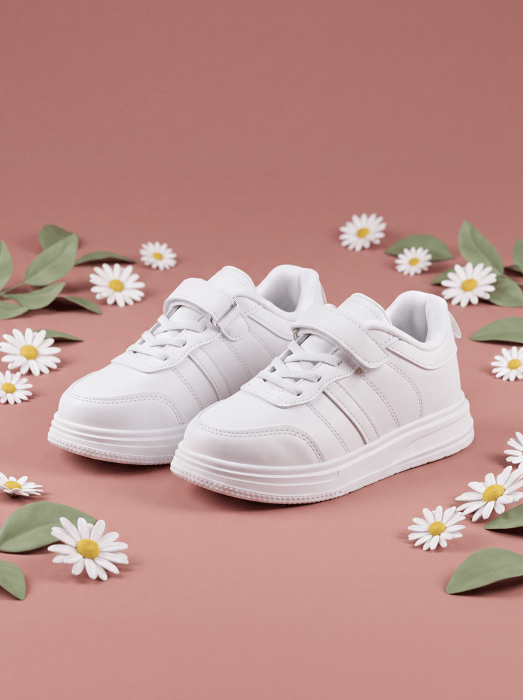 Rahat Kalıp Yanı Cizgili Cırtlı Sneaker Çocuk Unisex Beyaz Beyaz Sneaker TBKRD016