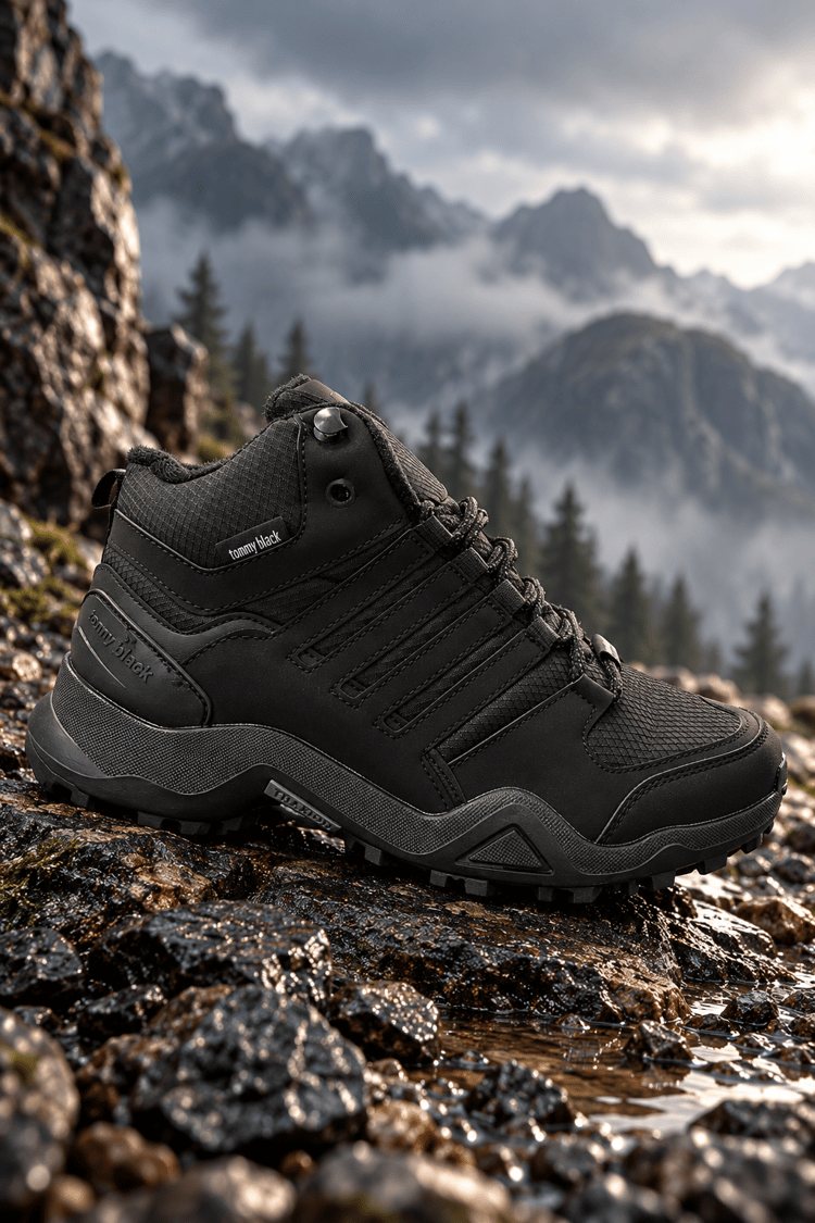 Rahat Kalıp Yanı Şerit Detaylı Bağcıklı Unisex Siyah Siyah Trekking Bot TB242-0