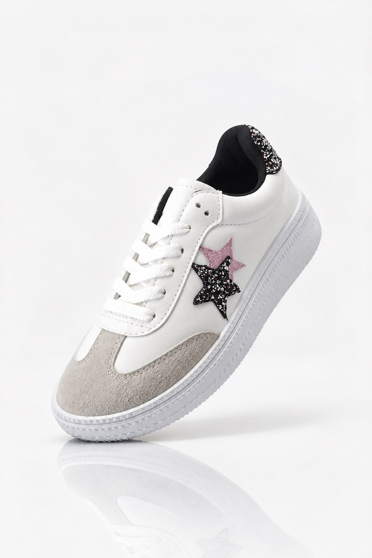 Rahat Kalıp Yarım Yıldız Desenli Sneaker Kadın Beyaz Sneaker TBZER050