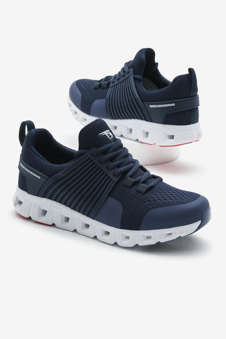 Tasarım Termo Taban Şeritli Nefes Alabilen Kumaş Bağcıklı Unisex Lacivert Spor Ayakkabı TBAQN