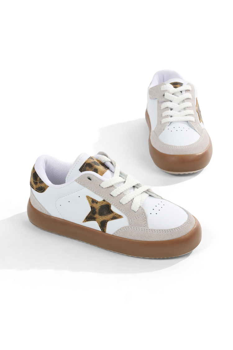 Termo Taban Rahat Kalıp Bağcıklı Sneaker Kadın Beyaz Leopar Sneaker TBZER090