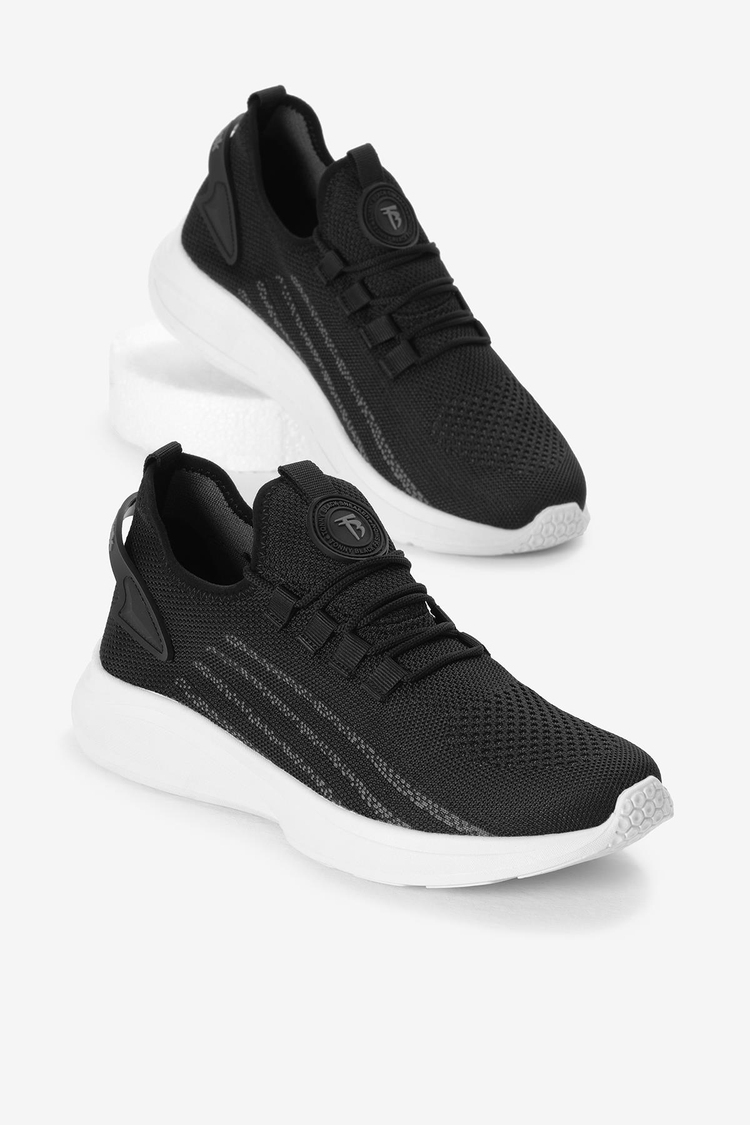 Termo Taban Şerit Detaylı Bağcıklı Triko Unisex Siyah Beyaz Spor Ayakkabı TBKRG015