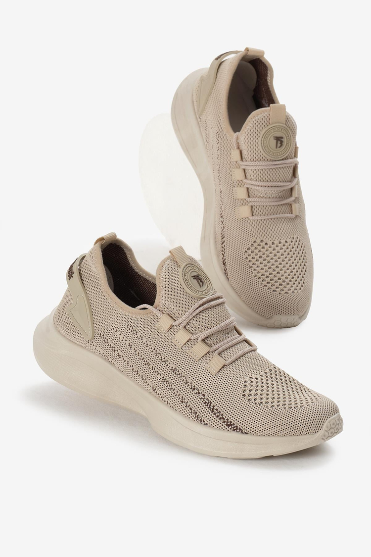 Termo Taban Şerit Detaylı Bağcıklı Triko Unisex Bej Spor Ayakkabı TBKRG015