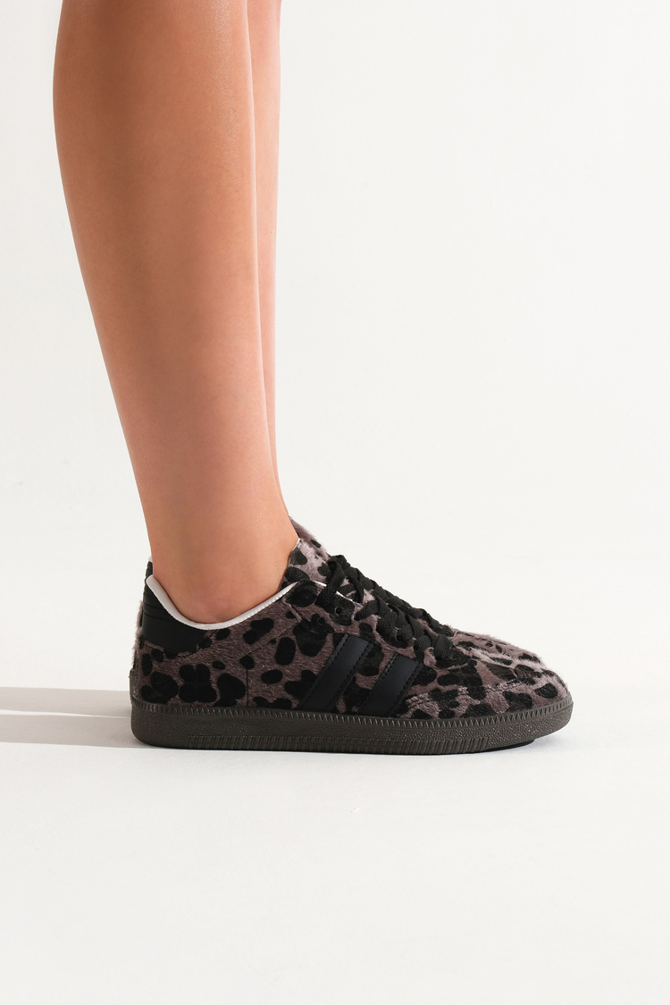Termo Taban Yanı Şeritli Bağcıklı Unisex Siyah Leopar Spor Ayakkabı TBZER020