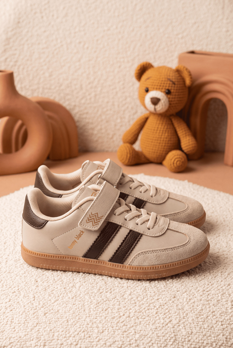 Termo Taban Yanı Şeritli Cırtlı Bağcıklı Sneaker Çocuk Unisex Bej Kahve Sneaker TBZER040