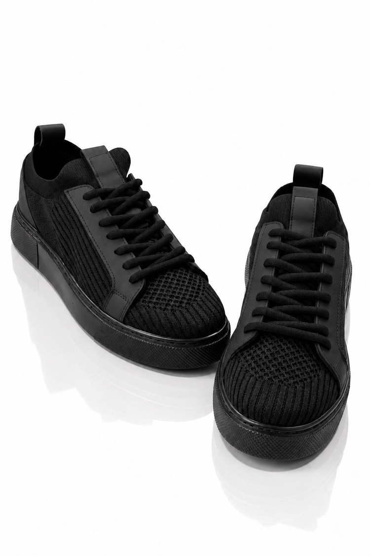 Triko Nefes Alabilen Bağcıklı Sneaker Erkek Siyah Siyah Sneaker TBTKLC050