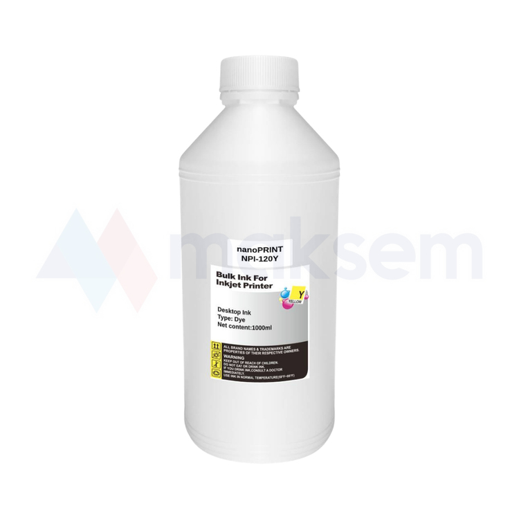 Sarı Mürekkep Dye (Ink) 1000ml NPI-120Y, Canon Universal Kartuş Modelleri: PG-40 PG-41 PG-50