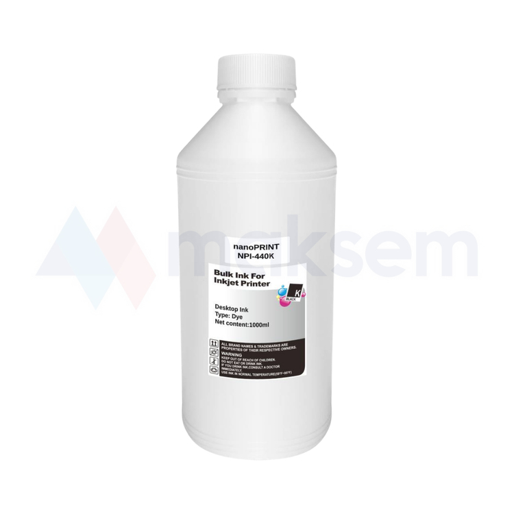 Siyah Mürekkep Dye (Ink) 1000ml 664 NPI-440K, Epson Universal Kartuş Modelleri: T0591 T0871 T0877