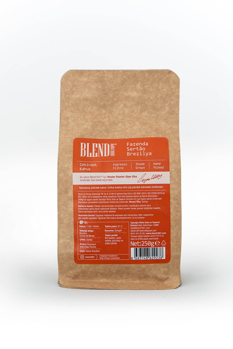 Brezilya Fazenda Sertao Çekirdek Kahve 250 g