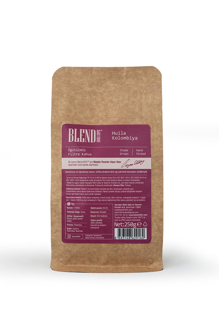 Kolombiya Huila Filtre Kahve 250 g (Öğütülmüş)