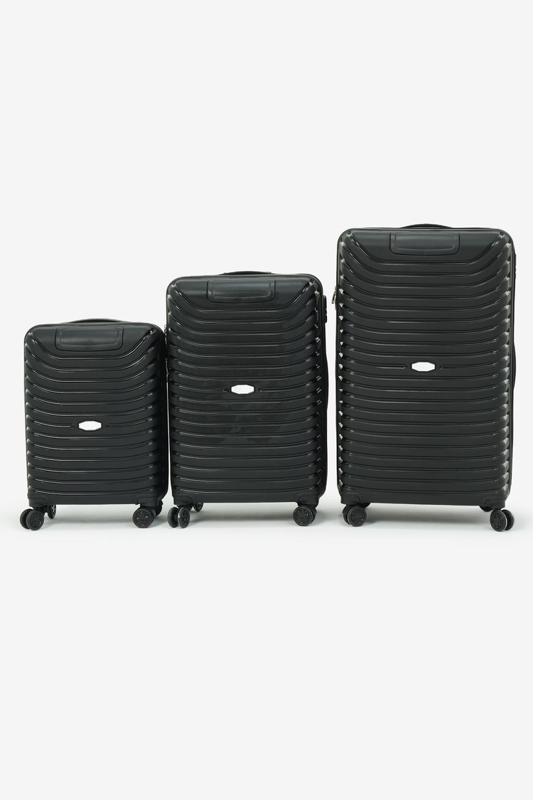 3'lü Set Silikon Kırılmaz PP Unisex Siyah Valiz PWVLZ005