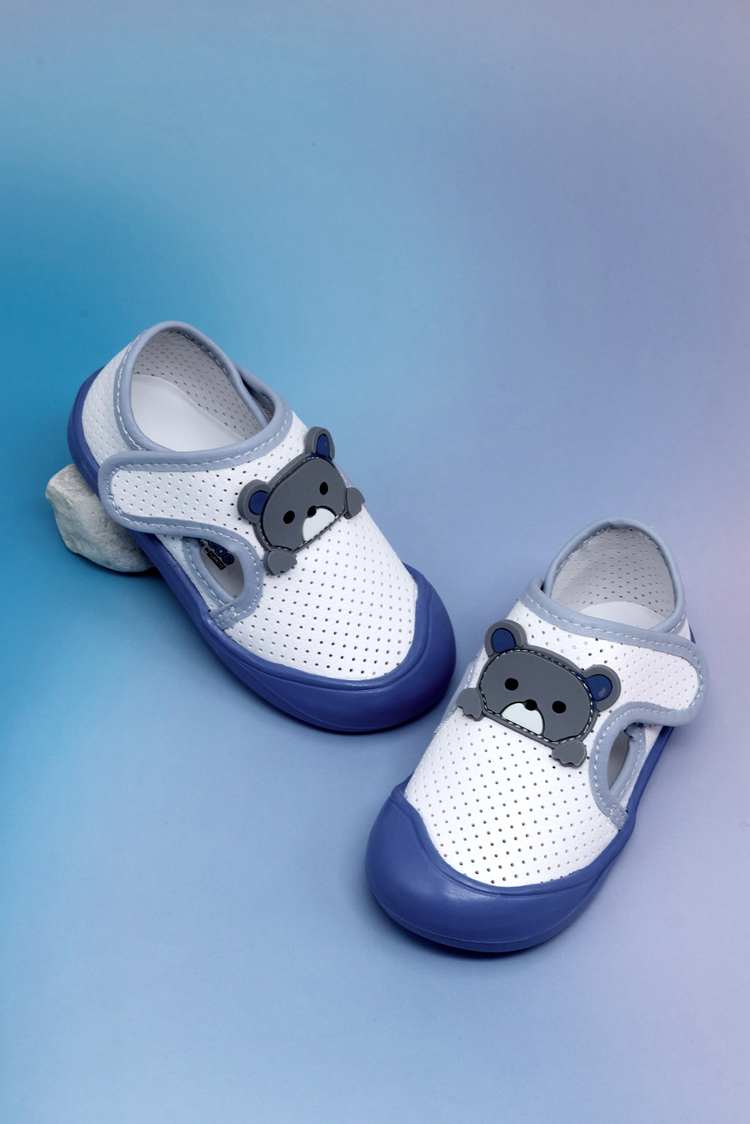 Ayıcık Detaylı Rahat Kalıp İlk Adım Sneaker Kız Çocuk Beyaz Mavi Sneaker TBARZ1100