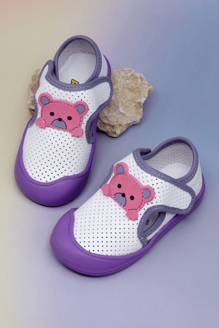 Ayıcık Detaylı Rahat Kalıp İlk Adım Sneaker Kız Çocuk Beyaz Lila Sneaker TBARZ1100