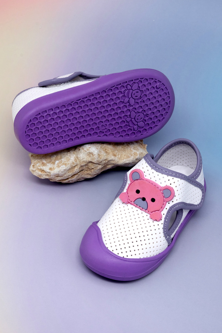 Ayıcık Detaylı Rahat Kalıp İlk Adım Sneaker Kız Çocuk Beyaz Lila Sneaker TBARZ1100